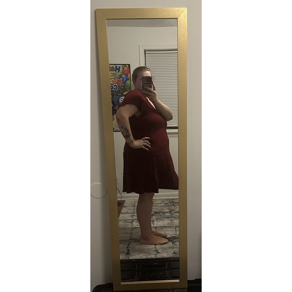 Lucky Brand 1X Burgundy Tiered Flutter Sleeve V-Neck Dress